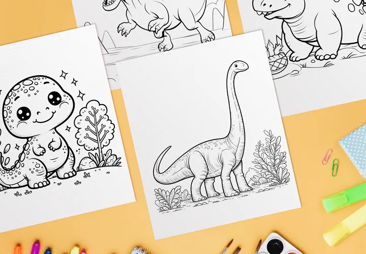 Desenhos para colorir com dinossauros - mais de 200 páginas para imprimir.