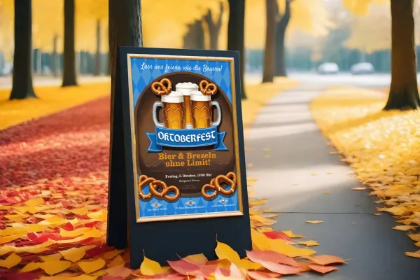 Varierede motiver: Alt fra pretzels til øl er inkluderet, hvilket er typisk for en oktoberfest.