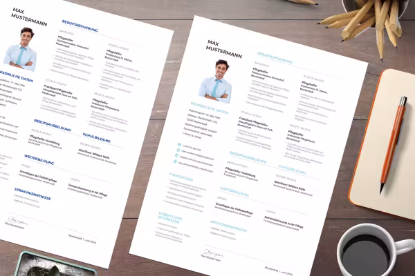 CV omsorgsarbeider, omsorgsarbeiderinne - ensidig mal for Word, InDesign og Affinity Publisher
