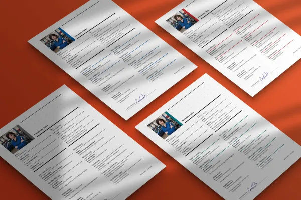 Elämäkerran autoasentajan mallipohja – yksisivuinen Word, InDesign ja Affinity Publisher