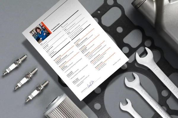 Ansioluettelo automekaanikolle - yksipuolinen malli Word, InDesign ja Affinity Publisher