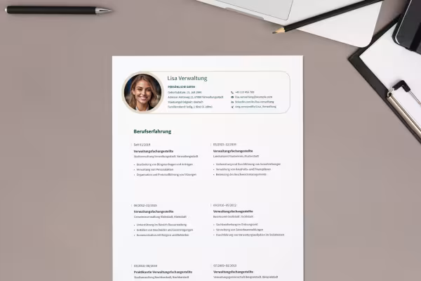 CV for administrasjonsassistent - enssidig mal for Word, InDesign og Affinity Publisher