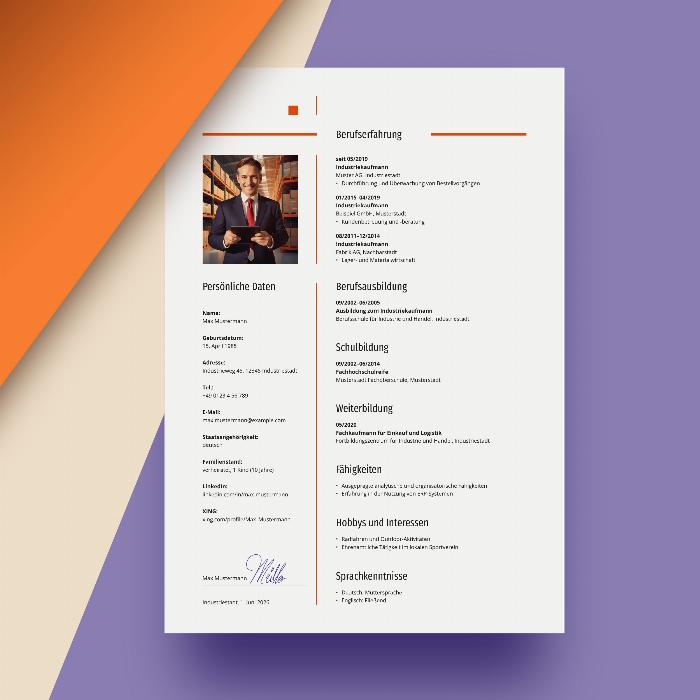 CV industriekaufmann, industriekvinne - ensidig mal for Word.