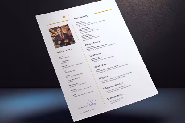 CV industriøkonom, ensidig mal for Word, InDesign og Affinity Publisher.