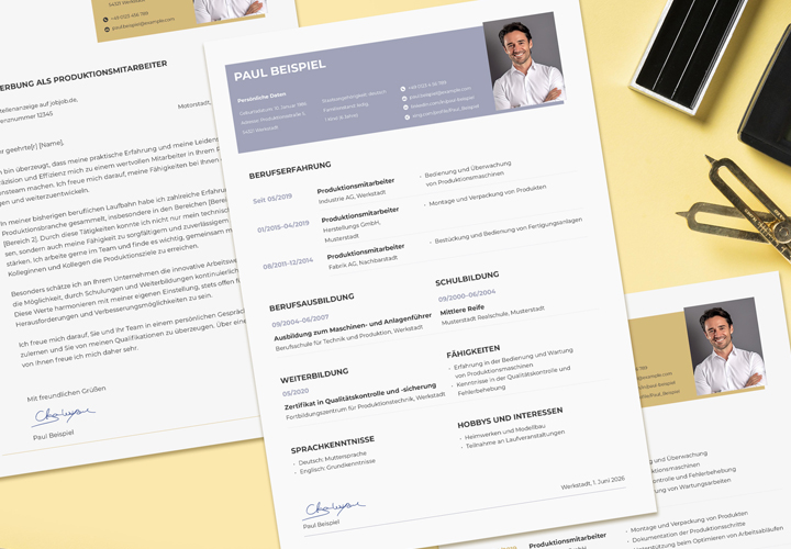 Bewerbungsvorlage Produktionsmitarbeiter (m/w/d) – optimal für Produktion & Fertigung