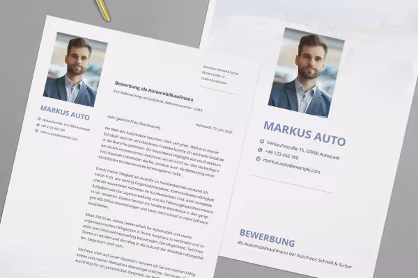 Søknadsmal for å søke som bilselger, bilselger: Førsteside, søknadsbrev.