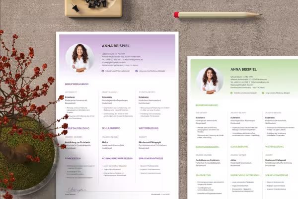 Plantilla de currículum unidireccional para la solicitud de empleo como educador, editable en Word.