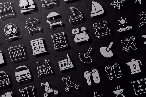 From the fan to the kettle: You will receive over 100 icons related to the theme of holiday accommodation.