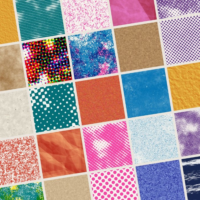100 nahtlose Print-Texturen: Papier, Grain, Risograph & Halftone