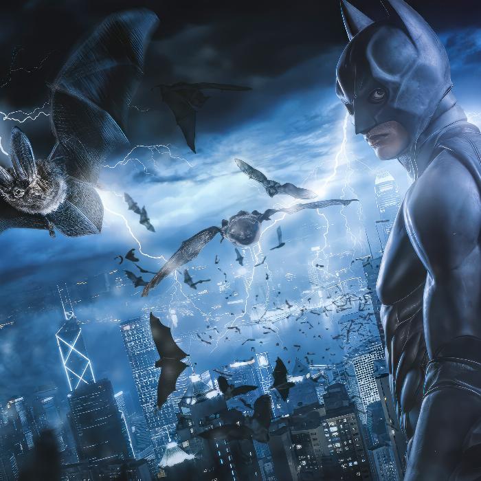 Billedkomponering og perspektiv i Photoshop: Artwork i Batman-stil.