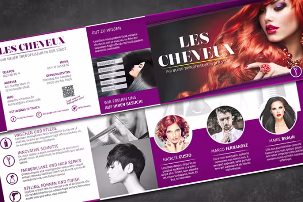 Her er en trykkklar PDF for en frisør-flyer i InDesign som ferdig trykkfil.