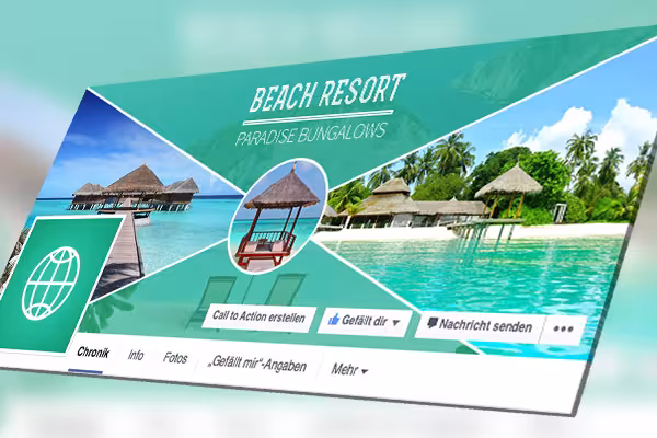 Facebook cover photo template: example for vacations and hotels