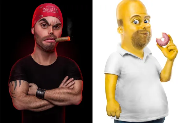 Įvairūs asmenys, kuriuos buvo pakeista naudojant „Photoshop“ ir pateikiami komikso stiliaus.