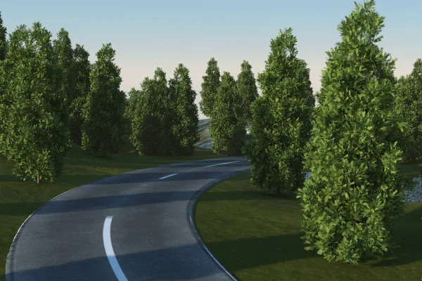 Straße mit Bäumen, erstellt mit Laubwerk und Cinema 4D