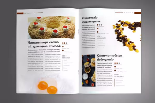 Páginas de muestra de la plantilla para un libro de cocina en formato vertical