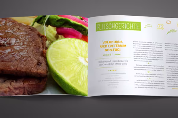 Páginas de muestra de la plantilla para un libro de cocina en formato apaisado