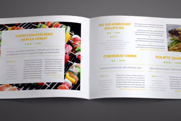 Páginas de muestra de la plantilla para un libro de cocina en formato apaisado