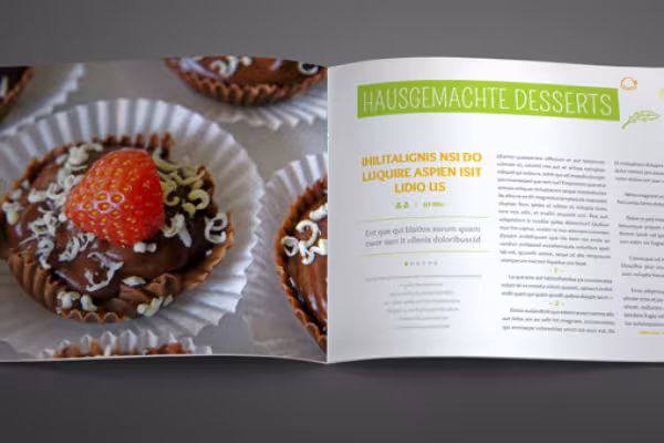 Páginas de muestra de la plantilla para un libro de cocina en formato apaisado