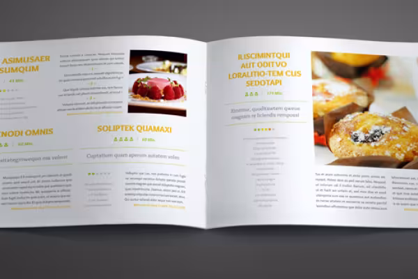 Páginas de muestra de la plantilla para un libro de cocina en formato apaisado