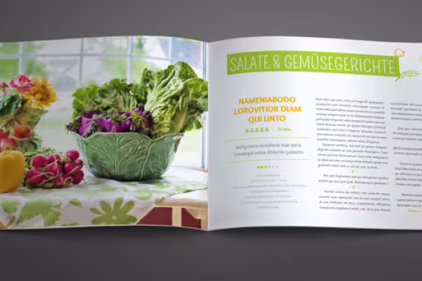 Páginas de muestra de la plantilla para un libro de cocina en formato apaisado