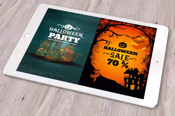 Halloween-motiv och bilder med pumpor.