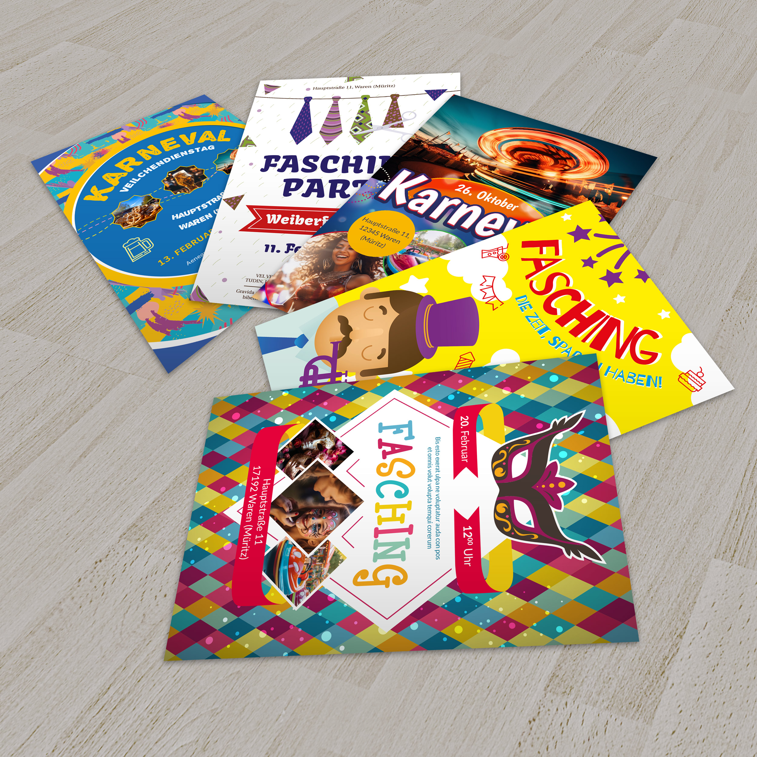 Flyer-skabeloner til karneval og fastelavn