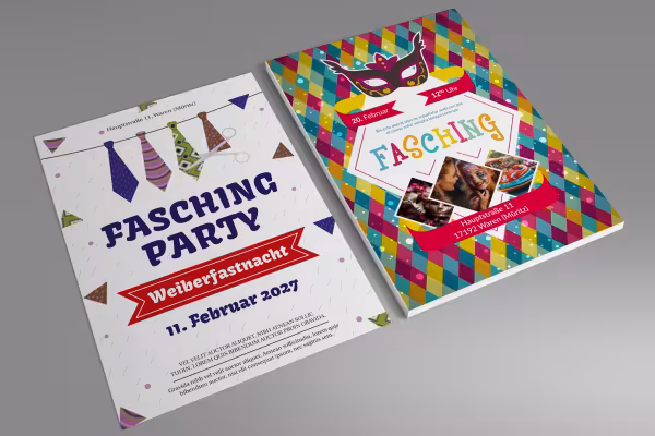 Plakater, flyers og opslag til karneval, fastelavn og fasten