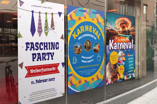 Plakater, flyers og plakater til karneval, faste og fastelavn