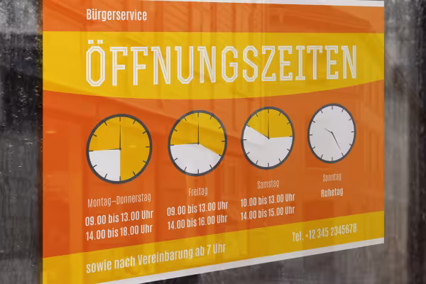 Mall för öppettidsskylt och affisch i liggande format