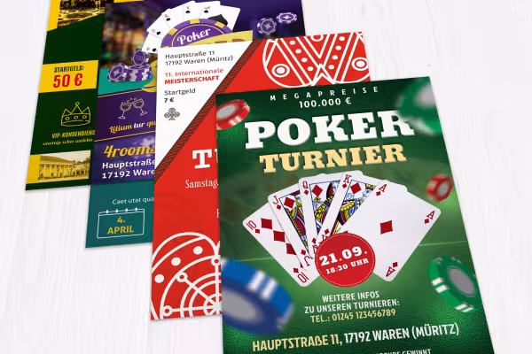 Kart oyunları, Skat ve poker turnuvaları için afiş, el ilanı ve posterler.