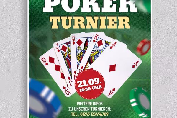 Kart oyunları, skat ve poker turnuvaları için afiş, broşür ve posterler.