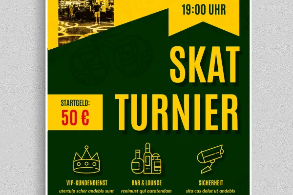 Julisteet, lentolehtiset ja julisteet korttipelien, skatin ja pokeriturnausten.