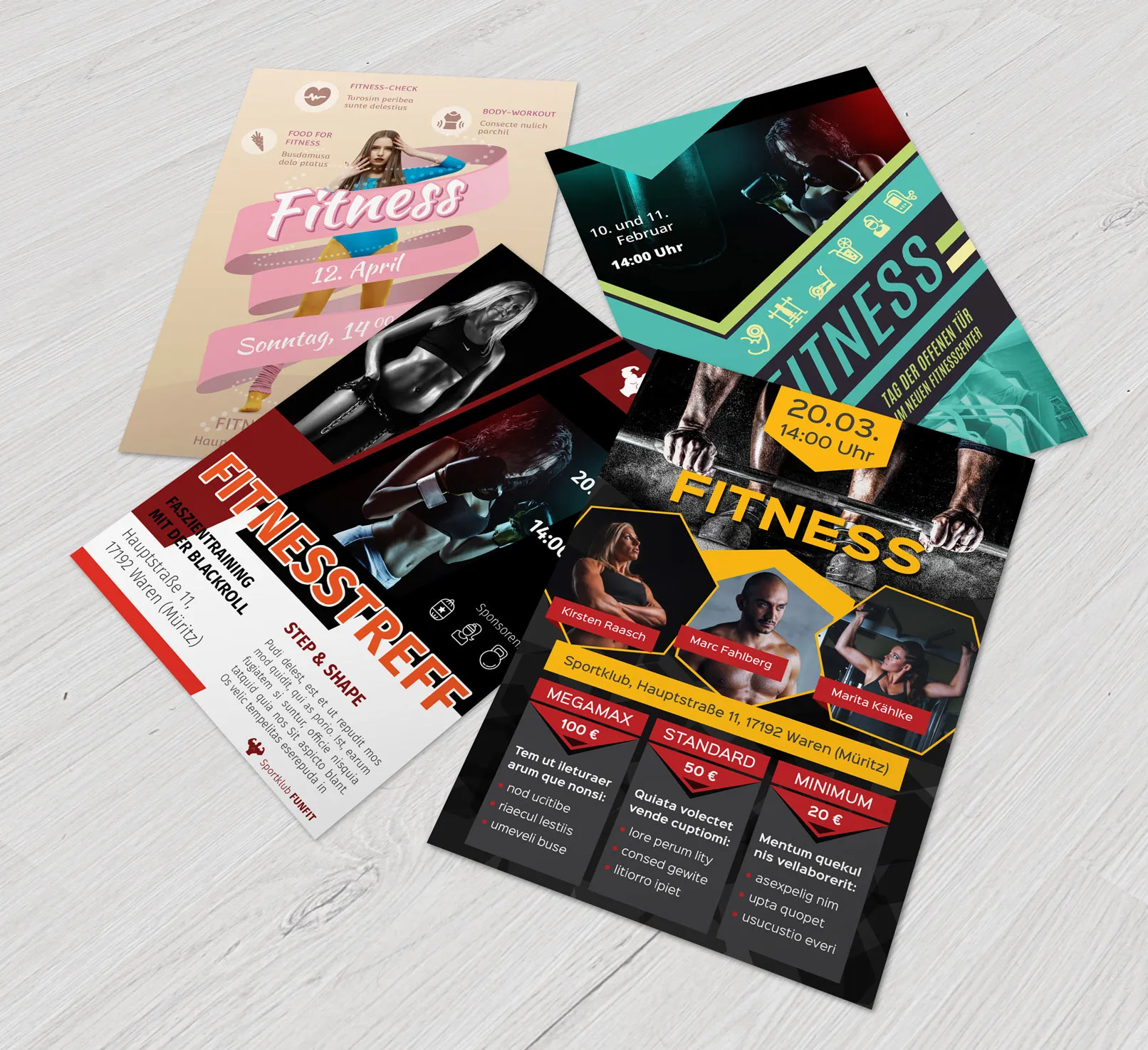 Šablony letáků pro fitness centra a fitness akce