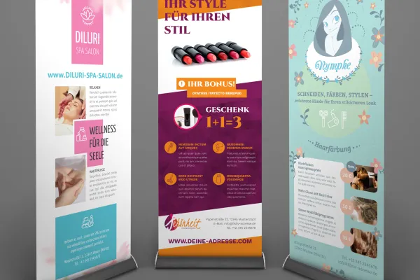 Sjablonen in het corporate design voor de wellness- en kapperssector: roll-ups