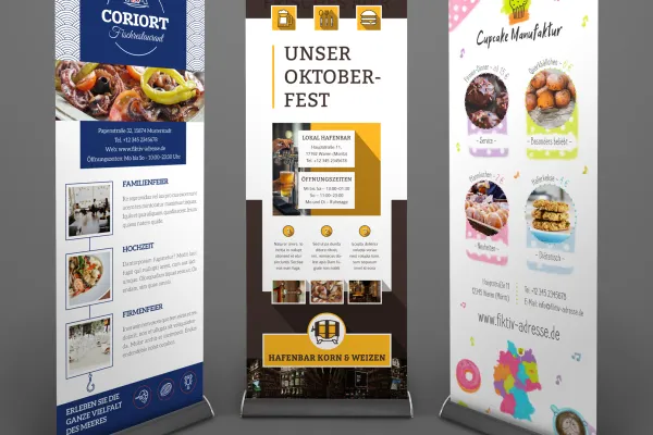 Sjablonen voor de corporate design voor de sector voeding en eten: Roll-ups.