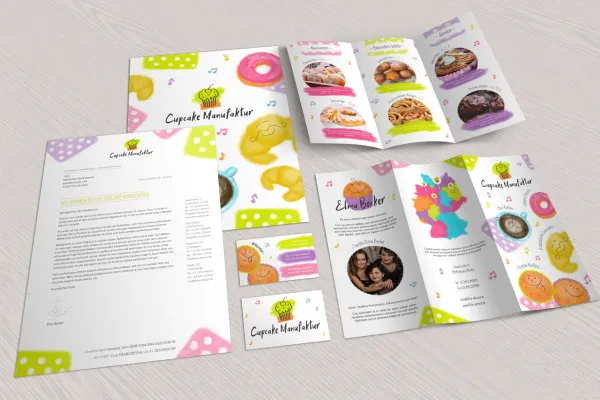 Sjablonen voor de huisstijl voor de voedings- en voedingsmiddelensector: flyer, briefpapier, visitekaartjes: flyer, briefpapier, visitekaartjes