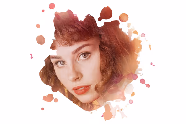 Portrait of a woman, overlaid with watercolor texture