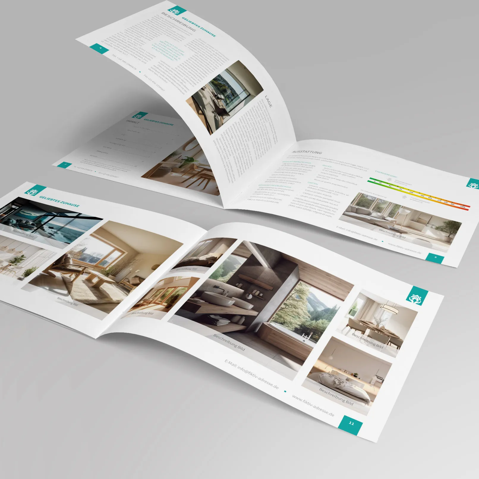 Templat eksposé berbentuk dua belas halaman untuk properti dan rumah, dapat diedit di Word, InDesign, PowerPoint dan Affinity Publisher.
