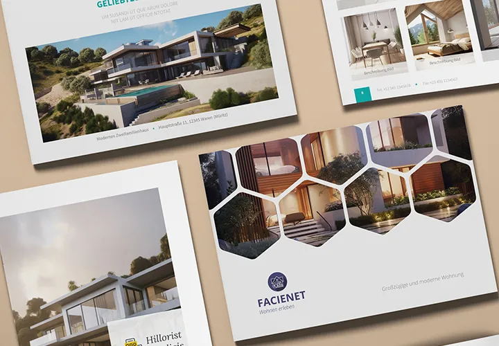 Twelve-page exposé templates for real estate, houses and apartments