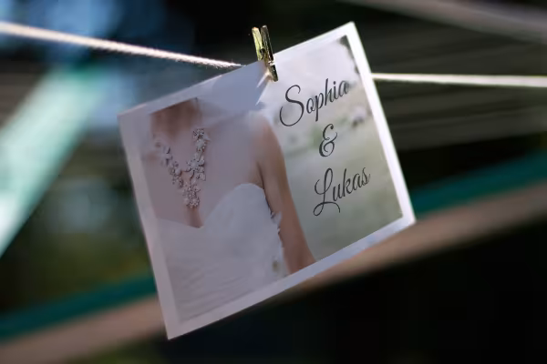 Maqueta: Invitación de boda en un tendedero