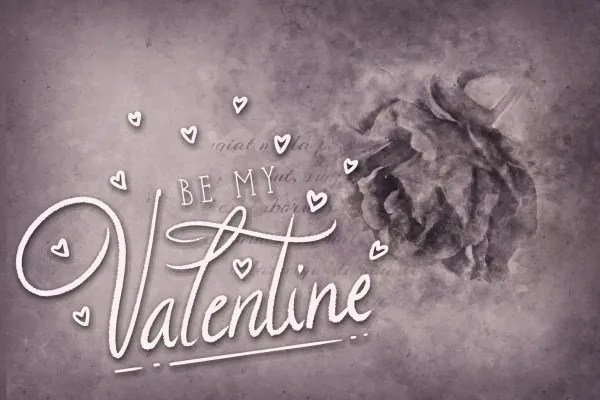 Valentine's Day greeting with a wallpaper featuring a rose