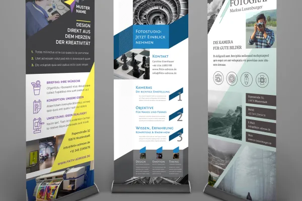 Überragend auf ganzer Höhe: Du erhältst drei Roll-up-Designs zur Auswahl. 