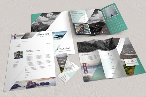 Vorlagen im Corporate Design für Fotografen und Designer: Flyer, Briefpapier, Visitenkarten