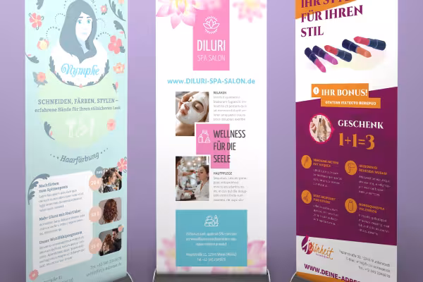 Roll-up design templates for designing wellness and hairdressers