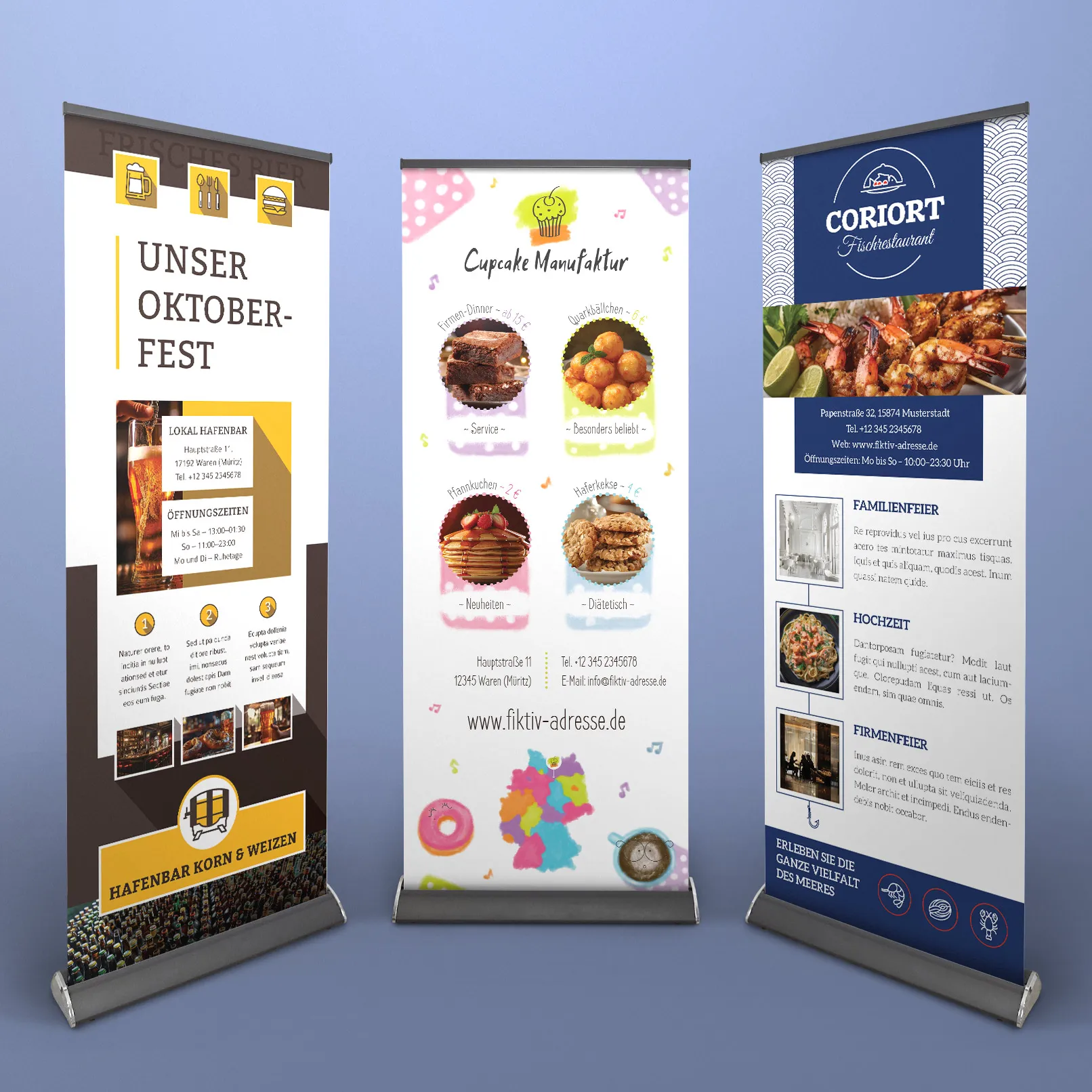 Roll-up-Design-Vorlagen zum Gestalten für Ernährung und Food