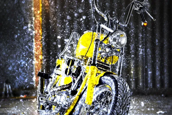 Bild von Motorrad, überlagert mit Mauer-Textur
