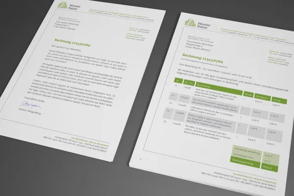 Modele de facturi si scrisori cu fundal verde, editabile in Word, InDesign si CorelDRAW.