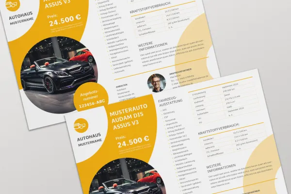 Design-Vorlagen für Fahrzeug-Exposés im A4-Querformat