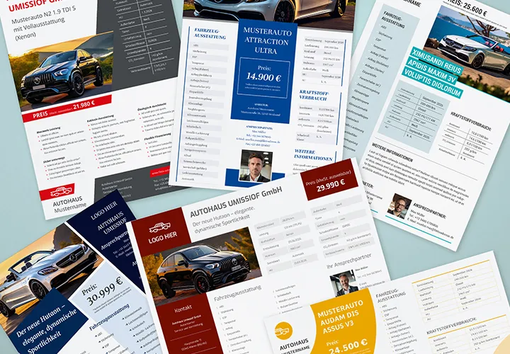 Verkoopbrochures voor auto's en voertuigen: sjablonen voor de verkoop van auto's.