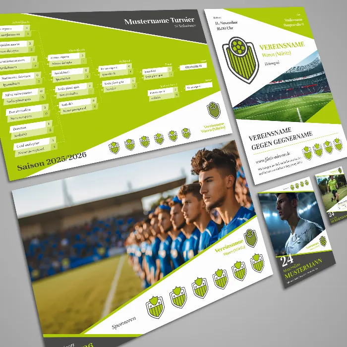 Ontwerp sjablonen voor sportclubs: donatiecheque, spandoek enz. 